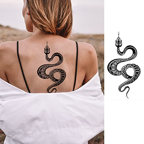 10 Sheets Realistic Snake Temporary Tattoo stickers for Women Men, Fake Snake Tattoo Stickers for Adults Girl¡¯s Arm Body, Black Serpent Peony Floral Kids.