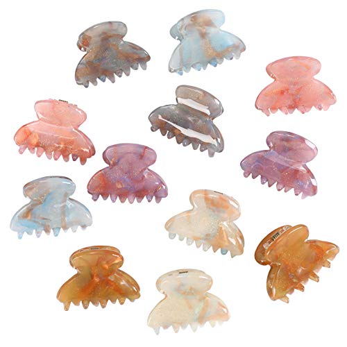 Mini Claw Hair Clips - 12 Pack Small Acrylic Clips for Thin Hair