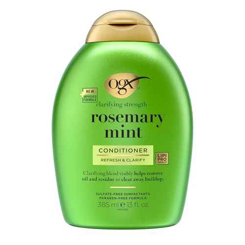 OGX Clarifying Strength + Rosemary Mint Conditioner, Clarifying Conditioner for Oily Hair Visibly Helps Remove Oil & Residue to Clear Away Buildup, Sulfate-Free Surfactants, 13 fl. oz