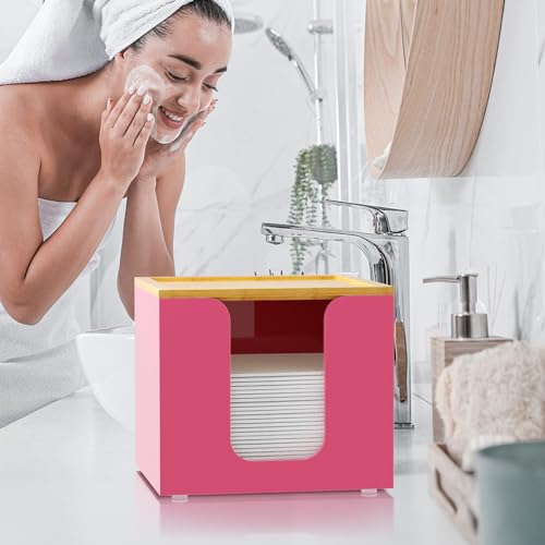 VITVITI Acrylic Face Towel Holder with Bamboo Lid - Pink