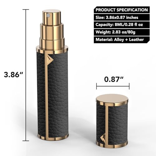 3zorqinron 8ml Leather Travel Perfume Atomizer – Refillable Leather Cologne Sprayer, Black