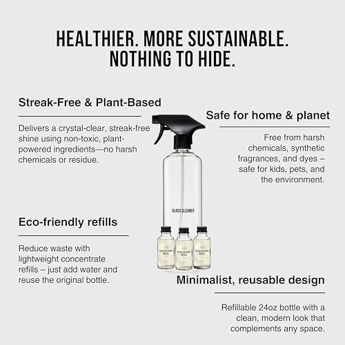 Public Goods Glass Cleaner Refill & Glass Spray Bottle | Refill Concentrate for Windows & Mirrors | Cruelty Free, Paraben Free, Vegan Friendly | 3 Pack - 24 Oz Diluted