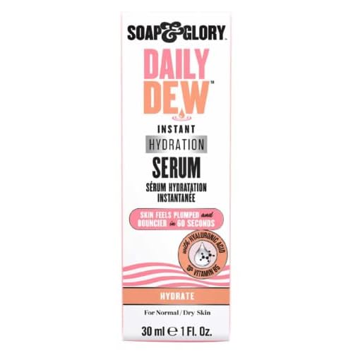 Soap & Glory Daily Dew Instant Hydrating Face Serum - Thirst Quenching Vitamin B5, Rosewater + Hyaluronic Acid Serum - Lightweight, Fast Absorbing Vegan Moisturizing Treatment (30ml)