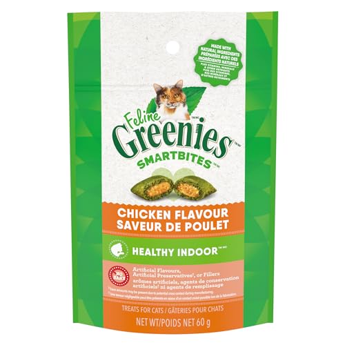 FELINE GREENIES SMARTBITES HEALTHY INDOOR Natural Treats for Cats, Chicken Flavor, 2.1 oz. Pouch