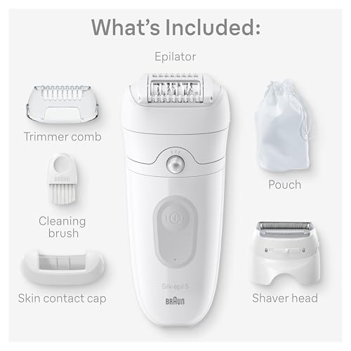 Cordless Epilator for Women, Hair Removal Device with Shaver & Trimmer, Wet & Dry, SE5-041