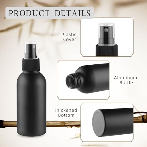 6 Pack 120ml/4oz Aluminum Spray Bottle Black Mist Sprayer Metal Spray Bottle Empty Fine Mist Spraying Bottles for Perfume Cleaning Essential Oil