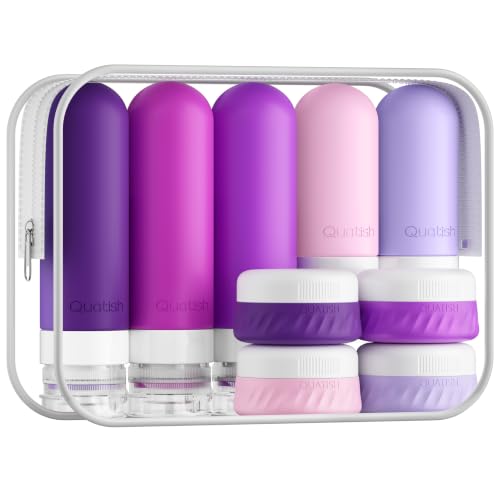 Quatish 15 Pack Travel Toiletry Bottles Set - Purple Leakproof TSA Approved Refillable Containers