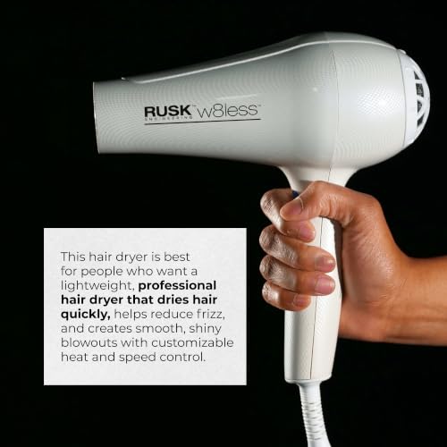 RUSK W8less 2000W Ionic Hair Dryer - Fast Drying & Frizz Control
