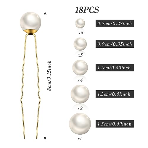 18 Pieces U-Shaped Pearl Hair Pins for Weddings in Gold