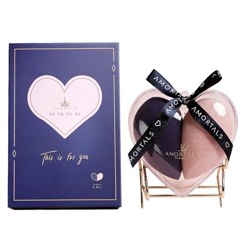 AMORTALS Heart Makeup Sponge Set - 2 Pcs Soft Beauty Sponges with Heart-Shaped Holder for Liquid Foundation, Cream, and Powder - Latex-Free Blending Sponge Kit for Valentine's Day Gifts for Women