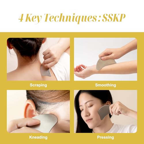 SHUHU Stainless Steel Gua Sha Facial Tool for Face & Body ? Jawline Sculptor & Puffiness Relief ? Face Massage Tool for Lymphatic Drainage, Tension & Muscle Relief, with Travel Pouch