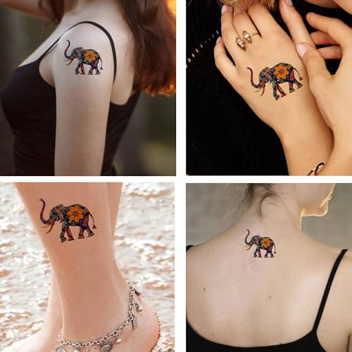 Six sheets Temporary Tattoos for Men and Women Elephant for Men Temporary tattoo for Women Neck Arm Chest