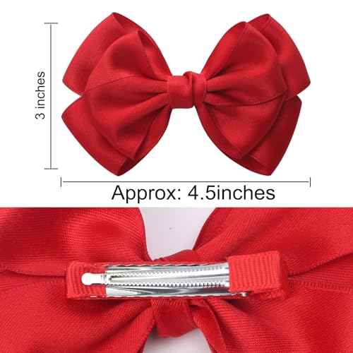 4.5 Inches Double Hair Bows for Women Girls Thick Ribbon Boutique Alligator Clips Hair Accessories for Older Kids Children Young Girls 2 Pcs (Red)