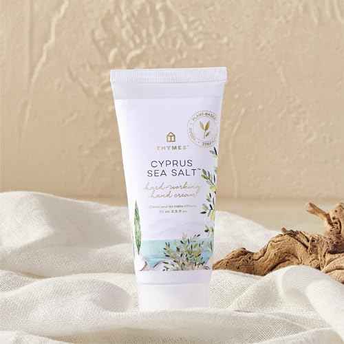 Thymes Hard-Working Hand Cream - Hand Moisturizer with Shea Butter,?? Sunflower Seed Oil & Pro-vitamin B5 - For Women & Men - Travel Size - Skin Care (Cyprus Sea Salt, 2.5 fl oz)