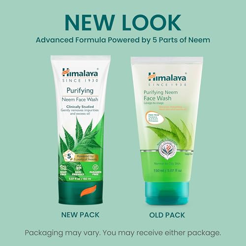Himalaya Purifying Neem Face Wash, Normal to Oily Skin with Turmeric, Vegan, Soap Free, Paraben Free, Dermatologically Tested, SLS/SLES Free, 5.07 Fl Oz., 150 mL, 2 Pack