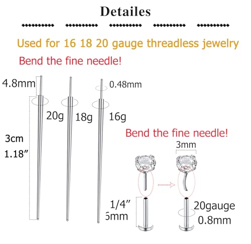 Titanium Piercing Taper Tool - Threadless Insertion Pin 16g, 18g, 20g