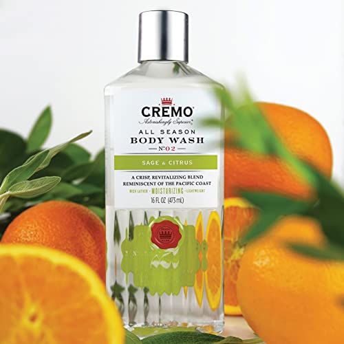 Cremo Rich-Lathering Sage & Citrus Body Wash for Men, A Revitalizing Combination of Bright Mandarin, Dry Herbs and White Cedar, 16 Fl Oz