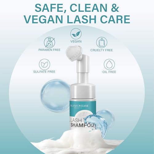 ISLA & FONTANE Lash Shampoo Kit ? 100ml Eyeash Cleanser + 150ml Wash Bottle + Makeup Remover Pad + Lash Cleansing Brush + Mascara Wand | Lash Bath for Extensions & Natural Lashes (Unscented 100ml)