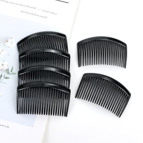 28 Pack Black Small Plastic Hair Side Comb With Long Teeth Hairpins Grips Barrettes Clamps Bows for Women Bridal Wedding Veil Decorative Headpiece French Twist Updo Bun Accessories