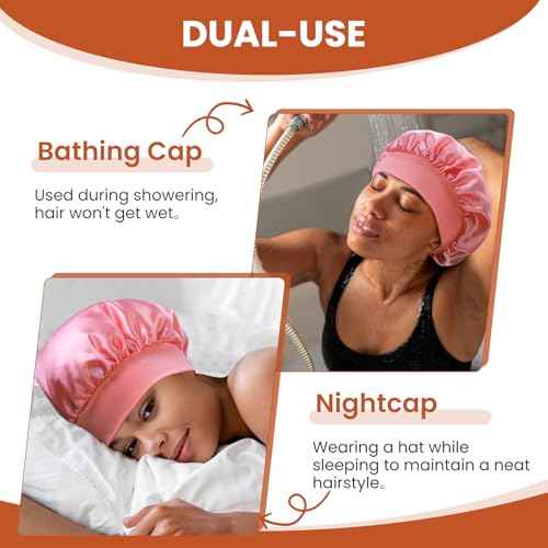 Silk Bonnet for Sleeping Women - Waterproof Shower & Sleep Hair Protector, Adjustable Silk Night Cap for Curly/Natural Hair