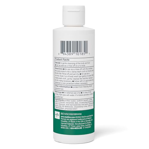 Medline Remedy Essentials Shampoo and Body Wash (8 fl oz), Fresh Scent, Full Body Cleanser with Aloe, For Adults & Elderly, Easy Rinse Gel for Bath, Shower or Bedside Bathing
