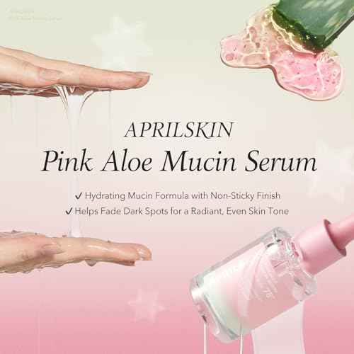 APRILSKIN Pink Aloe Mucin Serum 1.01 fl.oz (30ml) Hydrating 78% Jeju Aloe Mucin Formula with Non-Sticky Finish for a Glass Glow Look, Korean Skincare