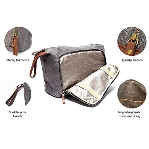 Vetelli Vintage Canvas Toiletry Bags, Travel In Style, Waterproof Canvas Dopp Kits, Durable (Messner) (Light Gray)