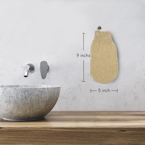 (4 Pack) Natural Exfoliating Cotton Bath Mitt Shower Gloves Loofah Washcloth Sponge Machine Washable Body Scrubber (Gentle Ramie)