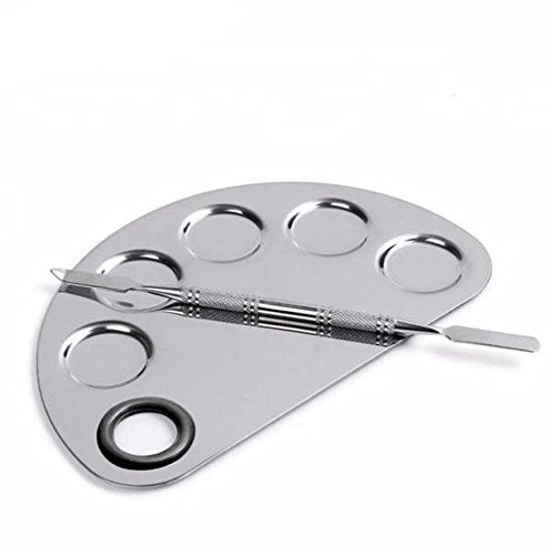 Stainless Steel Makeup Palette with 5 Wells & Spatula