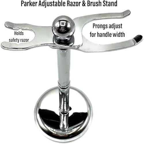 Parker Safety Razor, The Adjust-O-Stand, Adjustable Safety Razor & Shave Brush Stand, Simple to Customize to fit Any Size Shave Brush - PATENT PENDING