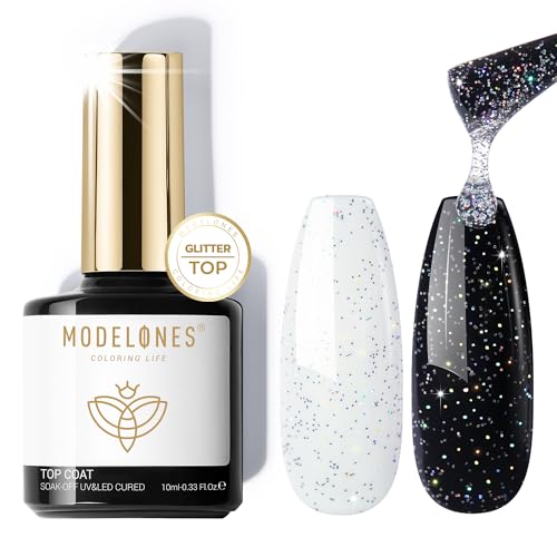 Modelones Glitter Gel Top Coat - Iridescent Silver Sparkle