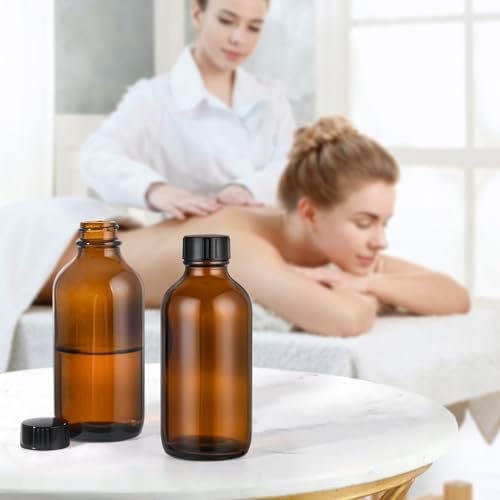 4oz Amber Glass Boston Round Bottles with Leak-Proof Lids - 24 Pack
