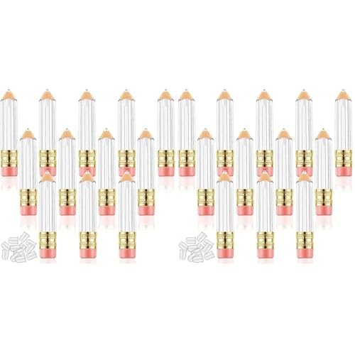 Blulu 20 Pieces Pencil Empty Lip Gloss Tubes Containers Clear Mini Refillable Lip Balm Tubes Cute Pencil Shaped Oil Bottles for Graduation Gifts Women Girls DIY Keychain, 5 ml (Pack of 2)