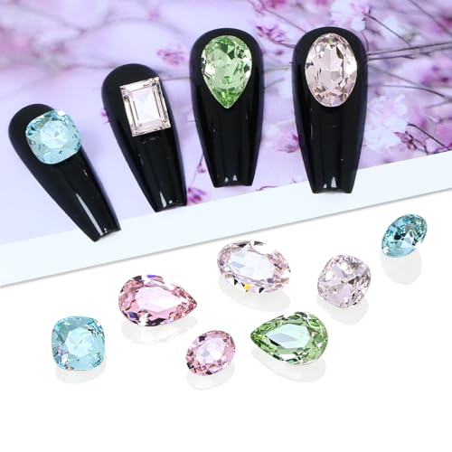 DONGZHOU 48Pcs Large Nail Rhinestone,3D Multi Shapes Crystals Nail Diamonds K9 Glass Stones Sparkle Nail Beads, Rhinestones Nail Gems for Manicure Decoration DIY Crafts