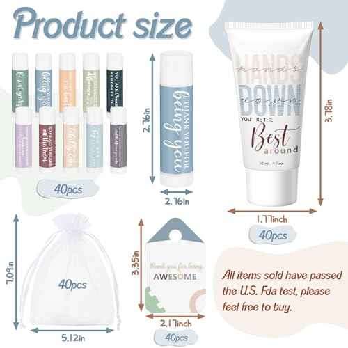 40 Sets Christmas Employee Appreciation Gifts Bulk 2025 Lip Balm and Hand Cream Set Inspirational Hand Lotion Thank You Gift for Coworker Staff Office Teacher Nurse Christmas Stocking Stuffer