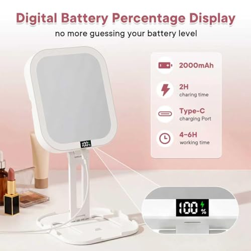10X Magnifying Travel Makeup Mirror with Lights, Rechargeable
