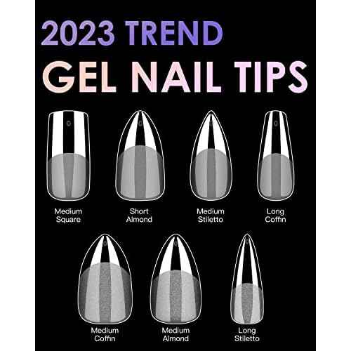 Soft Gel Nail Tips Medium Stiletto, 120PCS Pre Buff Full Cover Shaped Nail Extenison Tips Half Matte Gel Nail Tips BORNBYME