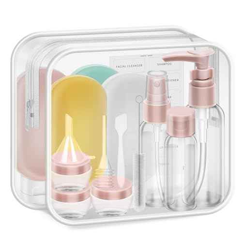 16 Pack Travel Bottle Set for Toiletries, Travel Containers for Toiletries With Clear Zipper Toiletry Bag, Leak Proof Refillable Squeezable Travel Toiletries Bottles for Skincar Lotion Shampoo