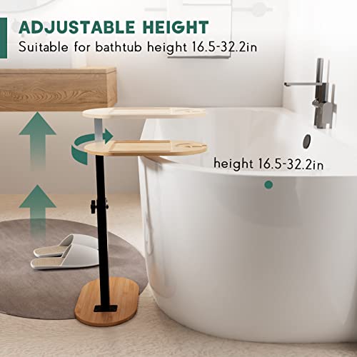 Bamboo Bath Tray with Adjustable Height - Freestanding Bathtub Caddy