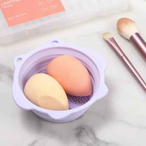Makeup Brush Cleaner, Etercycle Foldable Silicone Brush Cleaner Bowl Srubber, Portable Washing Tools for Makeup Brush,Powder Puff,Sponge (Purple)