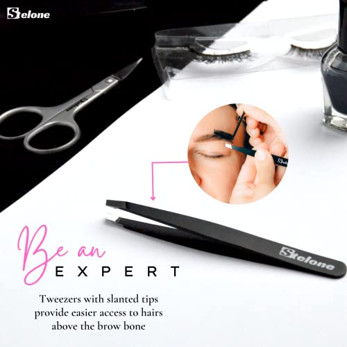Tweezers for Eyebrows - Slant Tip Professional Stainless Steel Eyebrow Tweezers for Women & Men - Great Precision on Brow, Facial Hair & Ingrown Hair