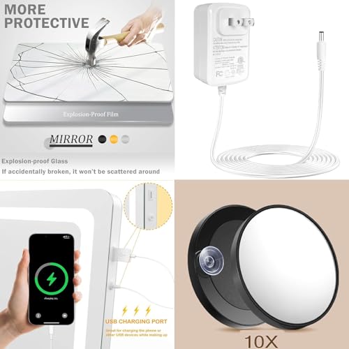 LED Makeup Vanity Mirror 24" with USB Charging & 10X Magnification
