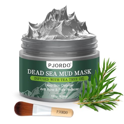 Dead Sea Mud Mask with Tea Tree Oil for Face and Body, Deep Cleansing Facial Clay Mask for Acne, Blackheads, Minimize Pores, Moisturizing, Natural Skin Care for Women and Men, 5.29oz/150g