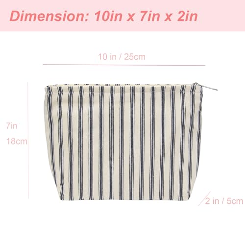 Flat Makeup Bag Women Canvas Cosmetic Pouch Navy Stripe
