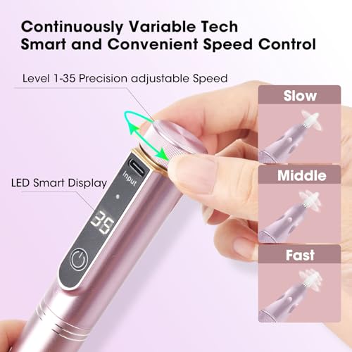LIERKISS Cordless Electric Nail Drill 35000RPM with LED Display