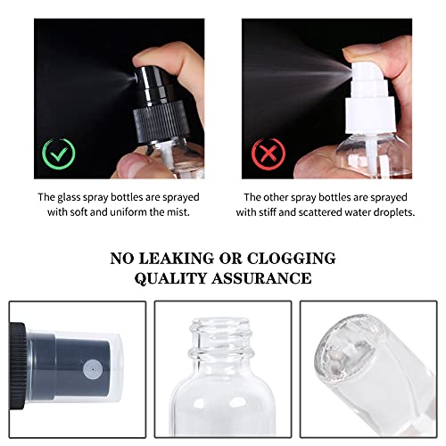 2oz Glass Spray Bottle, Fine Mist Boston Glass Bottles with Black Fine Mist Sprayer Small Clear Bottles for Essential Oils, Bath, Beauty, Hair & Cleaning, Clear, Pack of 24
