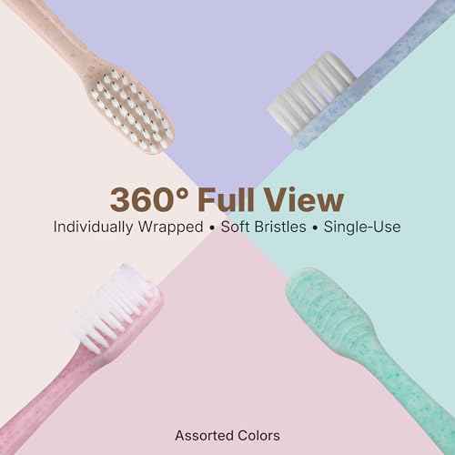 24 Pack Premium Disposable Toothbrush with Tongue Scraper ? Individually Wrapped Bulk Travel Toothbrushes, Soft Bristles for Guests, Hotel, Vacation Rental, Home & On The Go,4 Colors