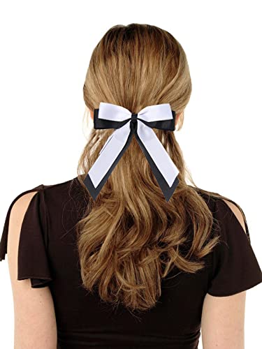 XFYUZR Women Bow Hair Clip Ribbon Ponytail Clips Long Tail Barrette Double Bow Hair Clips for Girl Teens Kids Softball Cheerleader Hair Accessories 2pcs(Black Pink)