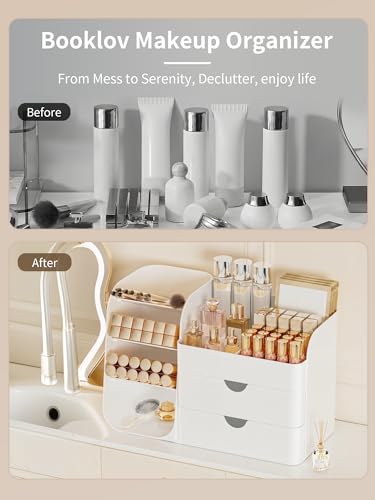 Booklov Small White Makeup Organizer with Drawers & Compartments - M01