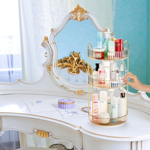 360 Rotating Makeup Organizer, 3 Tiers Plastic Bathroom Spinning Holder Rack, Round Lazy Susan Organizer, Large Capacity Countertop Shelf for Cosmetics, Perfume, Skincare, Spice, Toiletries